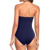 imageHolipick Women Tummy Control One Piece Swimsuits Strapless Bandeau Bathing Suits Slimming Halter SwimwearNavy Blue and White