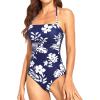 imageHolipick Women Tummy Control One Piece Swimsuits Strapless Bandeau Bathing Suits Slimming Halter SwimwearNavy White Flower