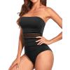 imageHolipick Women Tummy Control One Piece Swimsuits Strapless Bandeau Bathing Suits Slimming Halter SwimwearNew Black