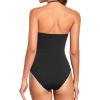 imageHolipick Women Tummy Control One Piece Swimsuits Strapless Bandeau Bathing Suits Slimming Halter SwimwearNew Black With White