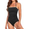 imageHolipick Women Tummy Control One Piece Swimsuits Strapless Bandeau Bathing Suits Slimming Halter SwimwearNew Black With White