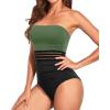 imageHolipick Women Tummy Control One Piece Swimsuits Strapless Bandeau Bathing Suits Slimming Halter SwimwearOlive Green and Black