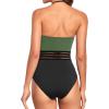 imageHolipick Women Tummy Control One Piece Swimsuits Strapless Bandeau Bathing Suits Slimming Halter SwimwearOlive Green and Black