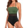 imageHolipick Women Tummy Control One Piece Swimsuits Strapless Bandeau Bathing Suits Slimming Halter SwimwearOlive Green and Black