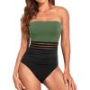 imageHolipick Women Tummy Control One Piece Swimsuits Strapless Bandeau Bathing Suits Slimming Halter SwimwearOlive Green and Black
