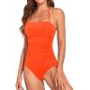 imageHolipick Women Tummy Control One Piece Swimsuits Strapless Bandeau Bathing Suits Slimming Halter SwimwearOrange