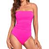 imageHolipick Women Tummy Control One Piece Swimsuits Strapless Bandeau Bathing Suits Slimming Halter SwimwearPink