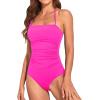 imageHolipick Women Tummy Control One Piece Swimsuits Strapless Bandeau Bathing Suits Slimming Halter SwimwearPink