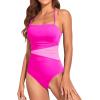 imageHolipick Women Tummy Control One Piece Swimsuits Strapless Bandeau Bathing Suits Slimming Halter SwimwearPink Color Block