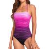 imageHolipick Women Tummy Control One Piece Swimsuits Strapless Bandeau Bathing Suits Slimming Halter SwimwearPink Gradient