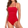 imageHolipick Women Tummy Control One Piece Swimsuits Strapless Bandeau Bathing Suits Slimming Halter SwimwearRed