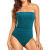 imageHolipick Women Tummy Control One Piece Swimsuits Strapless Bandeau Bathing Suits Slimming Halter SwimwearTeal
