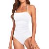 imageHolipick Women Tummy Control One Piece Swimsuits Strapless Bandeau Bathing Suits Slimming Halter SwimwearWhite