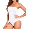 imageHolipick Women Tummy Control One Piece Swimsuits Strapless Bandeau Bathing Suits Slimming Halter SwimwearWhite