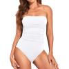 imageHolipick Women Tummy Control One Piece Swimsuits Strapless Bandeau Bathing Suits Slimming Halter SwimwearWhite