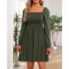 imageHolipick Womens Casual Square Neck Smocked Dress Shirred Ruffle Puff Sleeve High Waist Cute Flowy ALine Short DressArmy Green