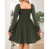 imageHolipick Womens Casual Square Neck Smocked Dress Shirred Ruffle Puff Sleeve High Waist Cute Flowy ALine Short DressArmy Green