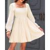 imageHolipick Womens Casual Square Neck Smocked Dress Shirred Ruffle Puff Sleeve High Waist Cute Flowy ALine Short DressBeige