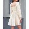 imageHolipick Womens Casual Square Neck Smocked Dress Shirred Ruffle Puff Sleeve High Waist Cute Flowy ALine Short DressBeige