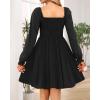 imageHolipick Womens Casual Square Neck Smocked Dress Shirred Ruffle Puff Sleeve High Waist Cute Flowy ALine Short DressBlack Long Sleeve