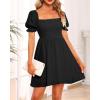 imageHolipick Womens Casual Square Neck Smocked Dress Shirred Ruffle Puff Sleeve High Waist Cute Flowy ALine Short DressBlack Short Sleeve