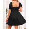 imageHolipick Womens Casual Square Neck Smocked Dress Shirred Ruffle Puff Sleeve High Waist Cute Flowy ALine Short DressBlack Short Sleeve