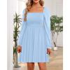 imageHolipick Womens Casual Square Neck Smocked Dress Shirred Ruffle Puff Sleeve High Waist Cute Flowy ALine Short DressBlue