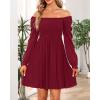 imageHolipick Womens Casual Square Neck Smocked Dress Shirred Ruffle Puff Sleeve High Waist Cute Flowy ALine Short DressBurgundy
