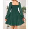 imageHolipick Womens Casual Square Neck Smocked Dress Shirred Ruffle Puff Sleeve High Waist Cute Flowy ALine Short DressGreen