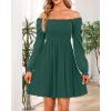 imageHolipick Womens Casual Square Neck Smocked Dress Shirred Ruffle Puff Sleeve High Waist Cute Flowy ALine Short DressGreen
