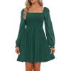 imageHolipick Womens Casual Square Neck Smocked Dress Shirred Ruffle Puff Sleeve High Waist Cute Flowy ALine Short DressGreen