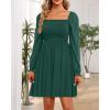 imageHolipick Womens Casual Square Neck Smocked Dress Shirred Ruffle Puff Sleeve High Waist Cute Flowy ALine Short DressGreen