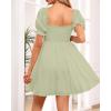 imageHolipick Womens Casual Square Neck Smocked Dress Shirred Ruffle Puff Sleeve High Waist Cute Flowy ALine Short DressGreenshort Sleeve