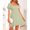 imageHolipick Womens Casual Square Neck Smocked Dress Shirred Ruffle Puff Sleeve High Waist Cute Flowy ALine Short DressGreenshort Sleeve