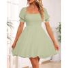 imageHolipick Womens Casual Square Neck Smocked Dress Shirred Ruffle Puff Sleeve High Waist Cute Flowy ALine Short DressGreenshort Sleeve