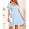 imageHolipick Womens Casual Square Neck Smocked Dress Shirred Ruffle Puff Sleeve High Waist Cute Flowy ALine Short DressLight Blue