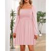imageHolipick Womens Casual Square Neck Smocked Dress Shirred Ruffle Puff Sleeve High Waist Cute Flowy ALine Short DressPink