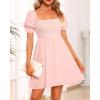 imageHolipick Womens Casual Square Neck Smocked Dress Shirred Ruffle Puff Sleeve High Waist Cute Flowy ALine Short DressPinkshort Sleeve