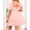 imageHolipick Womens Casual Square Neck Smocked Dress Shirred Ruffle Puff Sleeve High Waist Cute Flowy ALine Short DressPinkshort Sleeve
