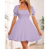 imageHolipick Womens Casual Square Neck Smocked Dress Shirred Ruffle Puff Sleeve High Waist Cute Flowy ALine Short DressPurpleshort Sleeve