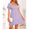 imageHolipick Womens Casual Square Neck Smocked Dress Shirred Ruffle Puff Sleeve High Waist Cute Flowy ALine Short DressPurpleshort Sleeve