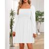 imageHolipick Womens Casual Square Neck Smocked Dress Shirred Ruffle Puff Sleeve High Waist Cute Flowy ALine Short DressWhite