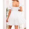 imageHolipick Womens Casual Square Neck Smocked Dress Shirred Ruffle Puff Sleeve High Waist Cute Flowy ALine Short DressWhite Short Sleeve