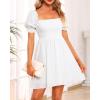imageHolipick Womens Casual Square Neck Smocked Dress Shirred Ruffle Puff Sleeve High Waist Cute Flowy ALine Short DressWhite Short Sleeve