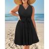 imageHolipick Womens Plus Size Sleeveless V Neck Wrap Sundress Summer Casual Dress with PocketsBlack