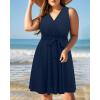 imageHolipick Womens Plus Size Sleeveless V Neck Wrap Sundress Summer Casual Dress with PocketsBlue