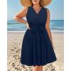imageHolipick Womens Plus Size Sleeveless V Neck Wrap Sundress Summer Casual Dress with PocketsBlue