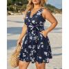 imageHolipick Womens Plus Size Sleeveless V Neck Wrap Sundress Summer Casual Dress with PocketsNavy Floral