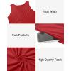 imageHolipick Womens Plus Size Sleeveless V Neck Wrap Sundress Summer Casual Dress with PocketsRed