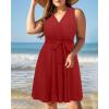 imageHolipick Womens Plus Size Sleeveless V Neck Wrap Sundress Summer Casual Dress with PocketsRed